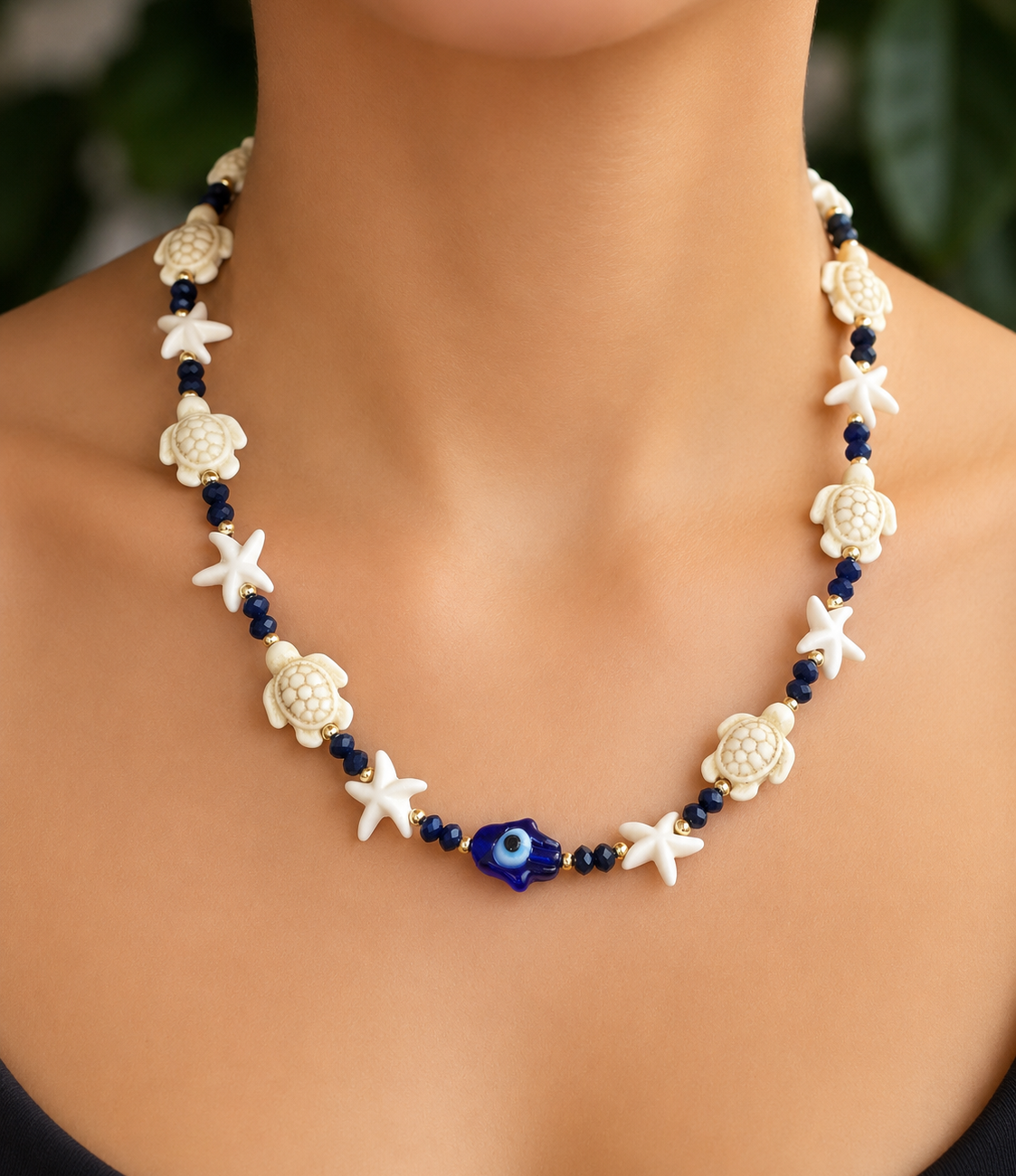 Collar con cristales marino estrellas y tortugas