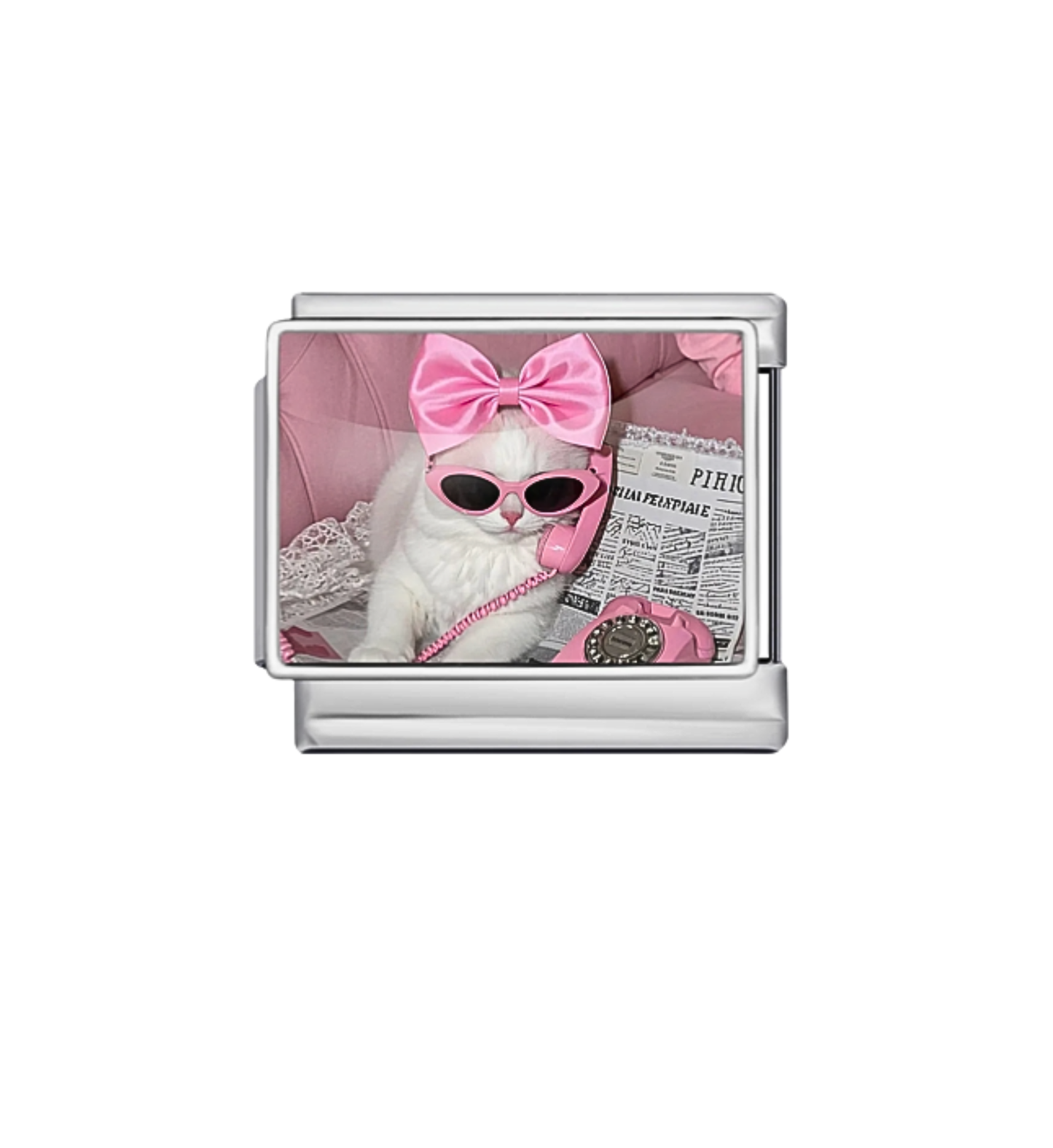 Charm gatito al telefono plateado