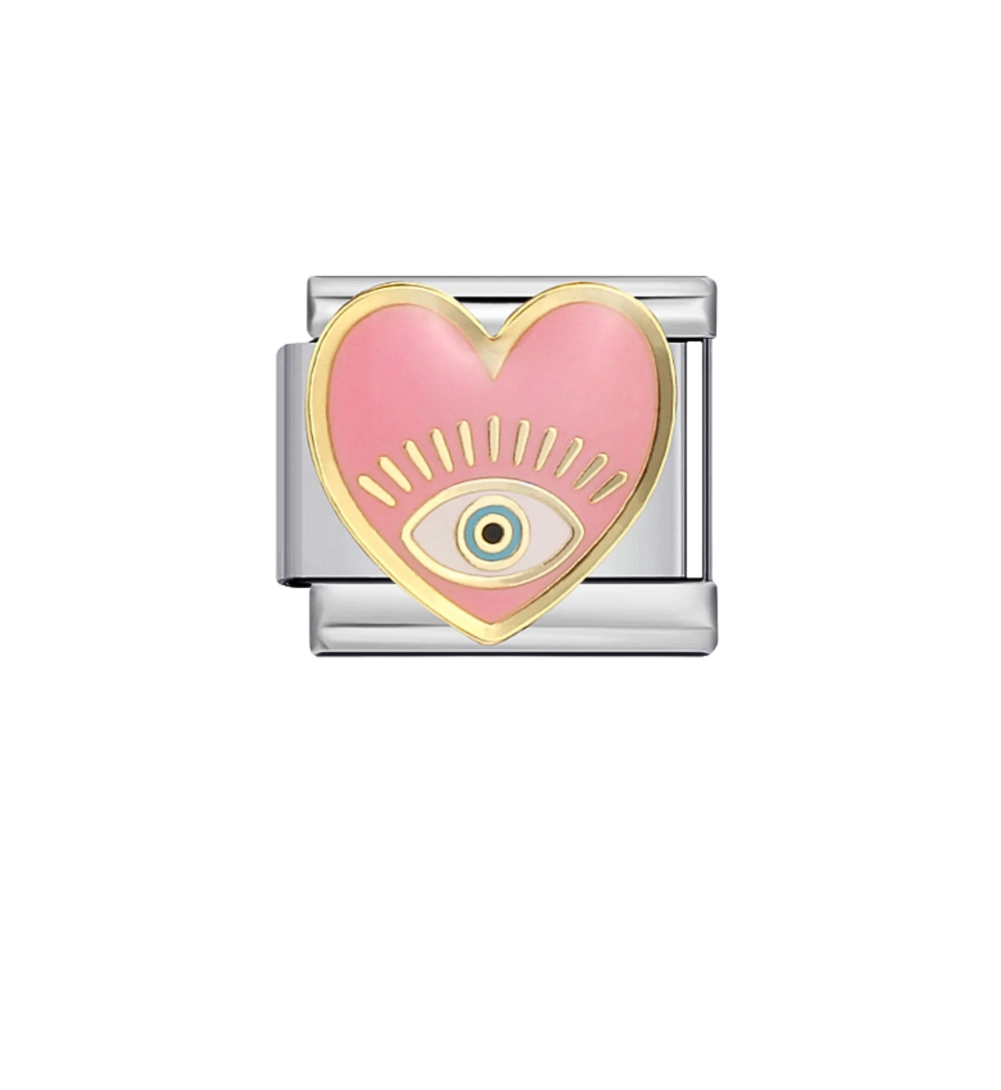 Charm plateado corazón rosa con ojito