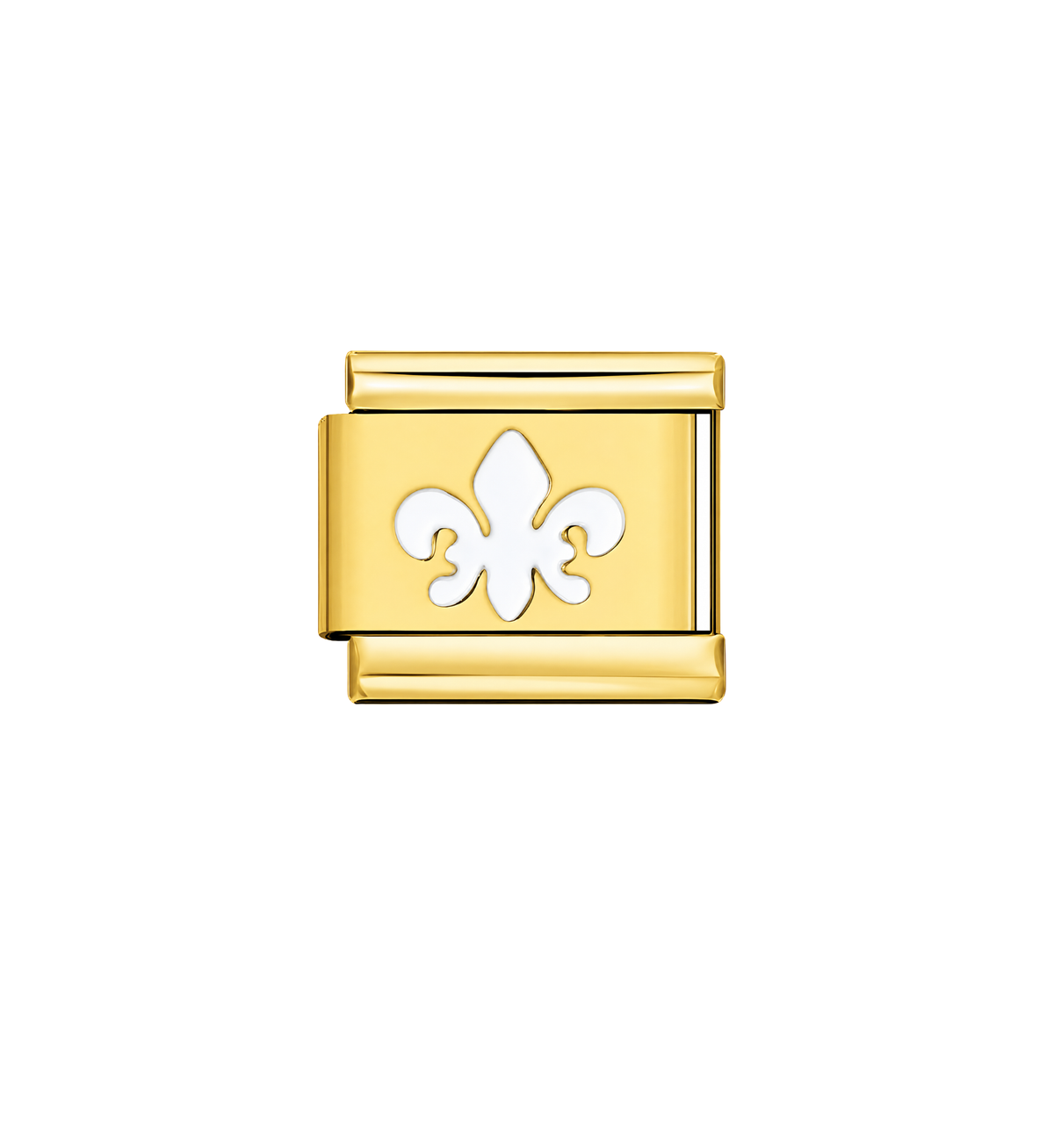 Charm dorado flor de lis blanca acero inoxidable 304