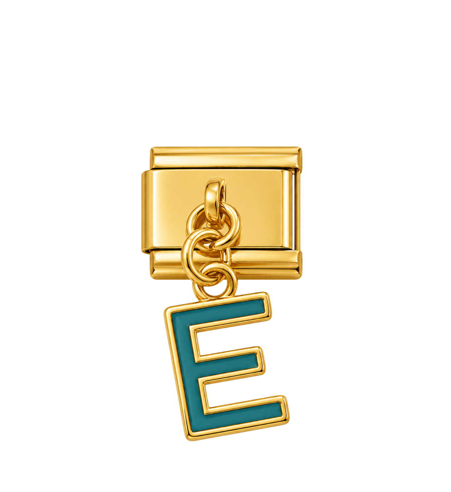 Charm dorado colgante letra E acero inoxidable 304