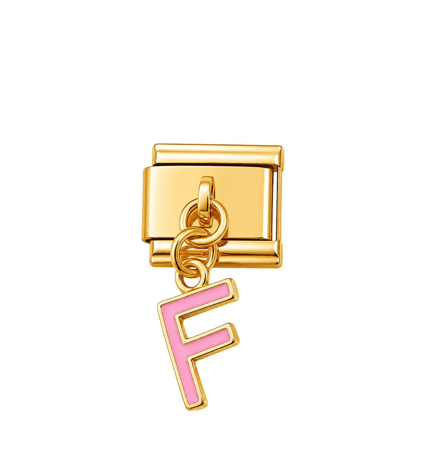 Charm dorado colgante letra F rosa acero inoxidable 304