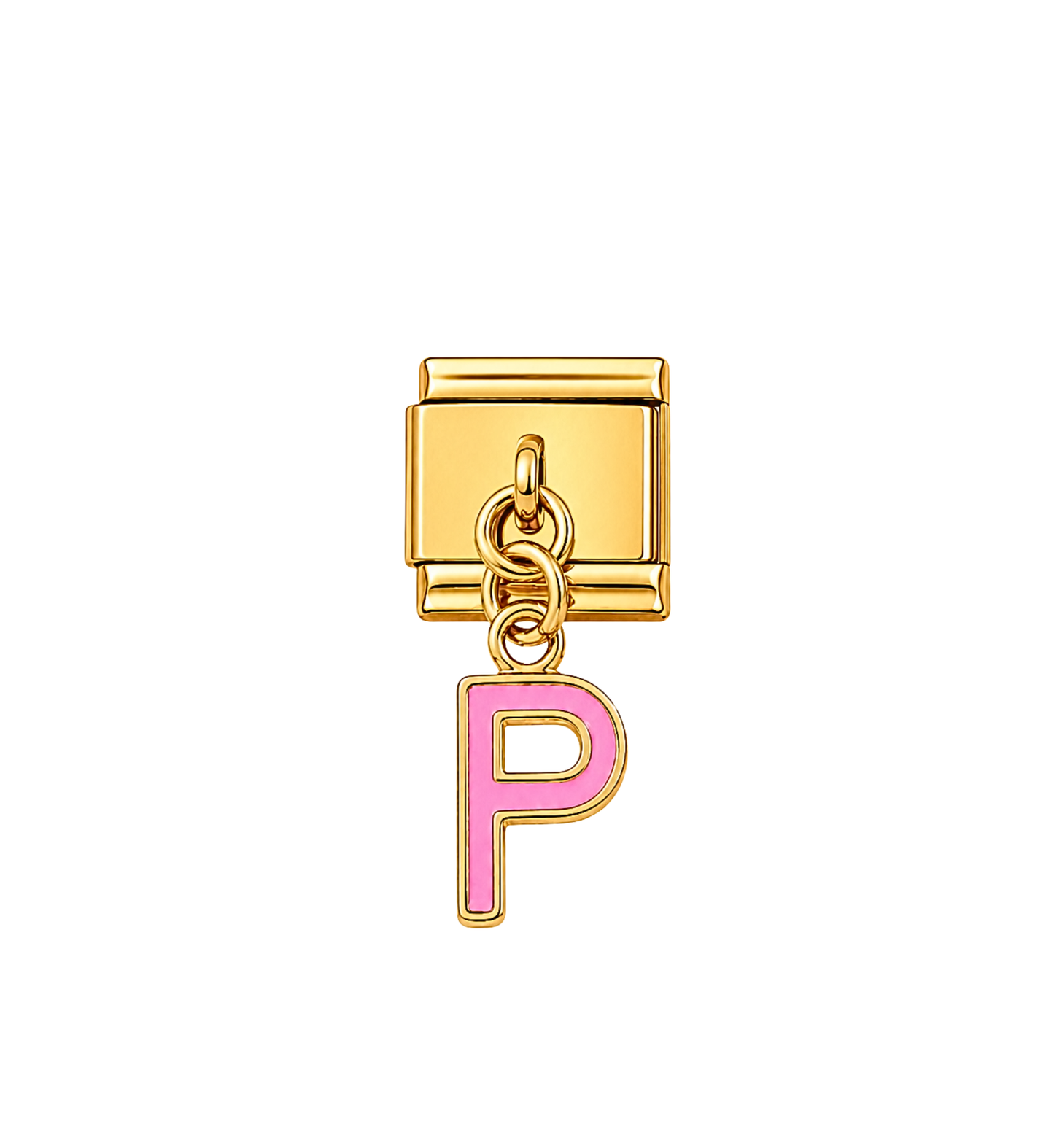 Charm dorado colgante letra P rosa acero inoxidable 304
