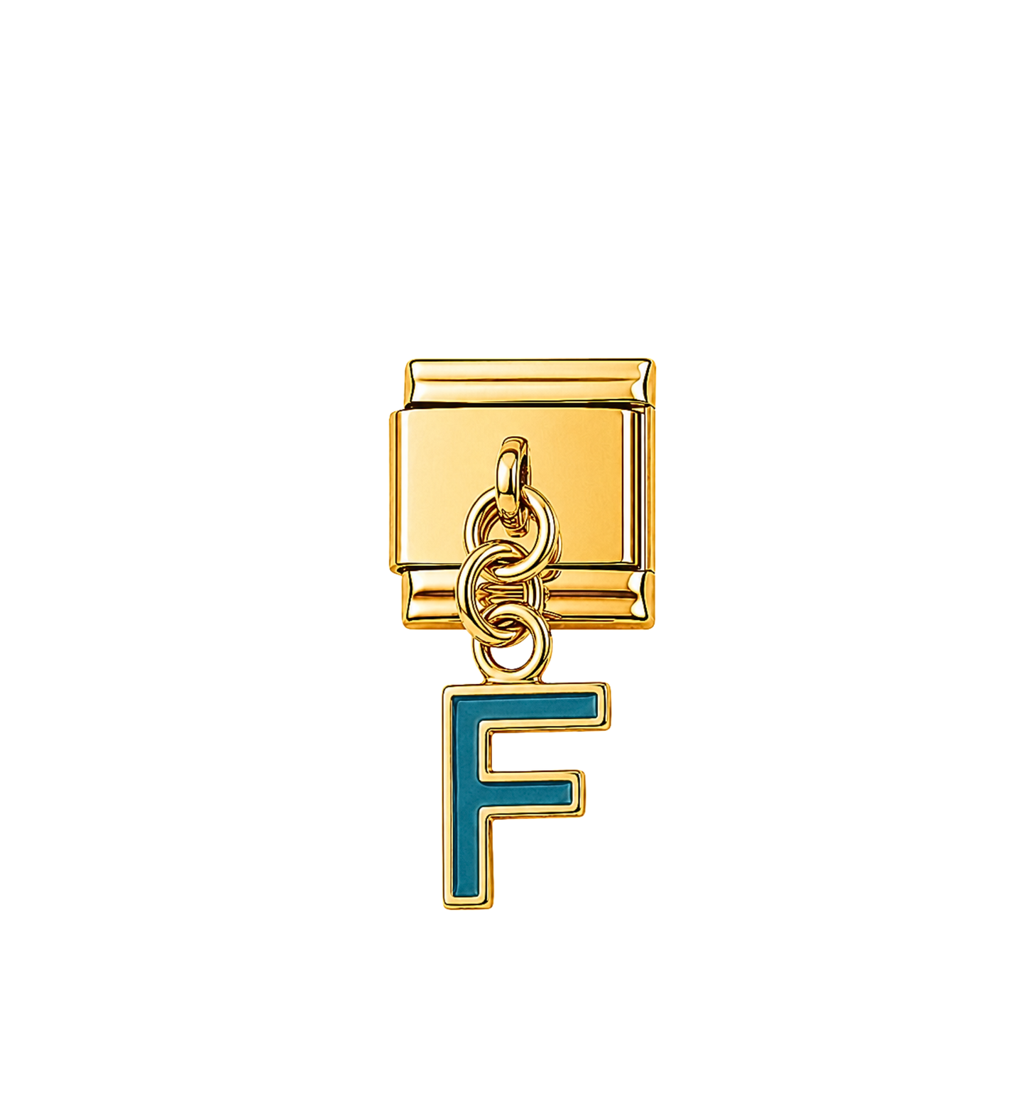 Charm dorado colgante letra F azul acero inoxidable 304