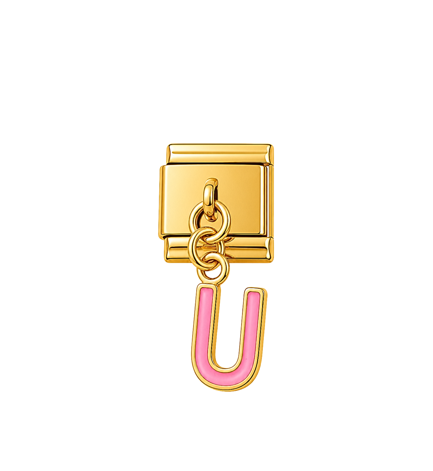 Charm dorado colgante letra U rosa acero inoxidable 30