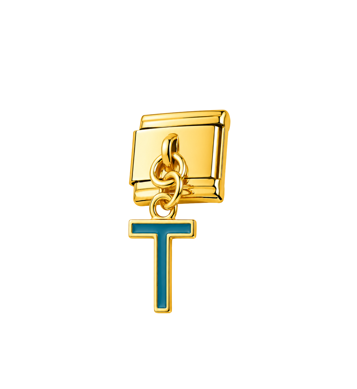 Charm dorado colgante letra T azul acero inoxidable 304