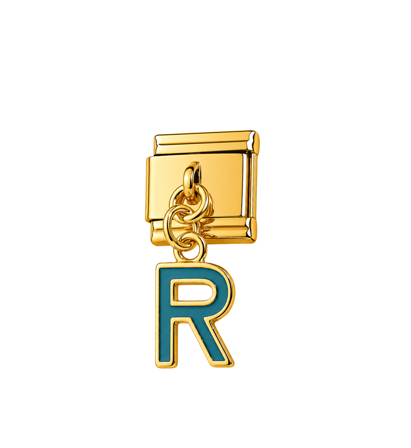 Charm dorado colgante letra R azul acero inoxidable 304
