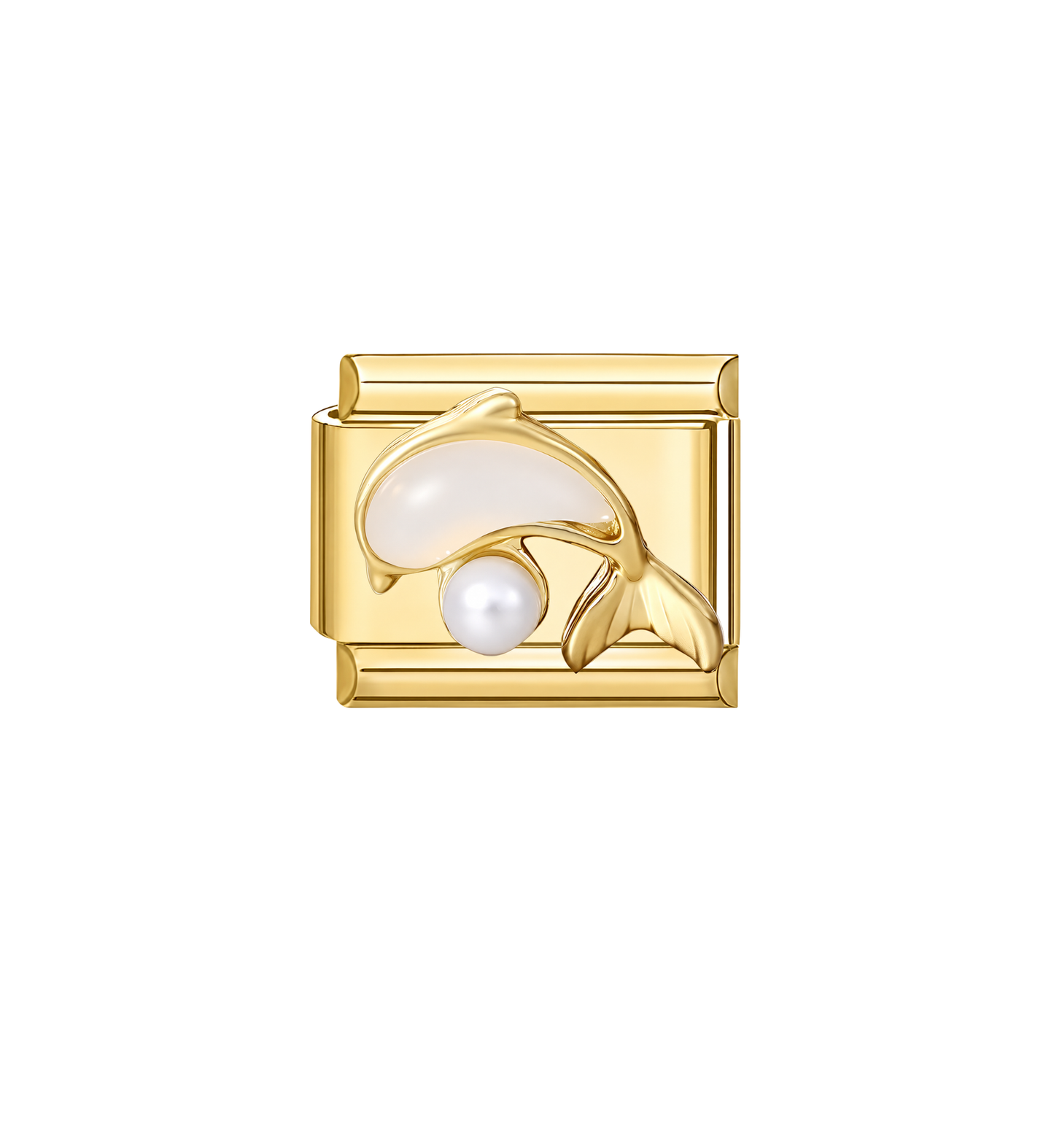 Charm dorado delfin con perla acero inoxidable
