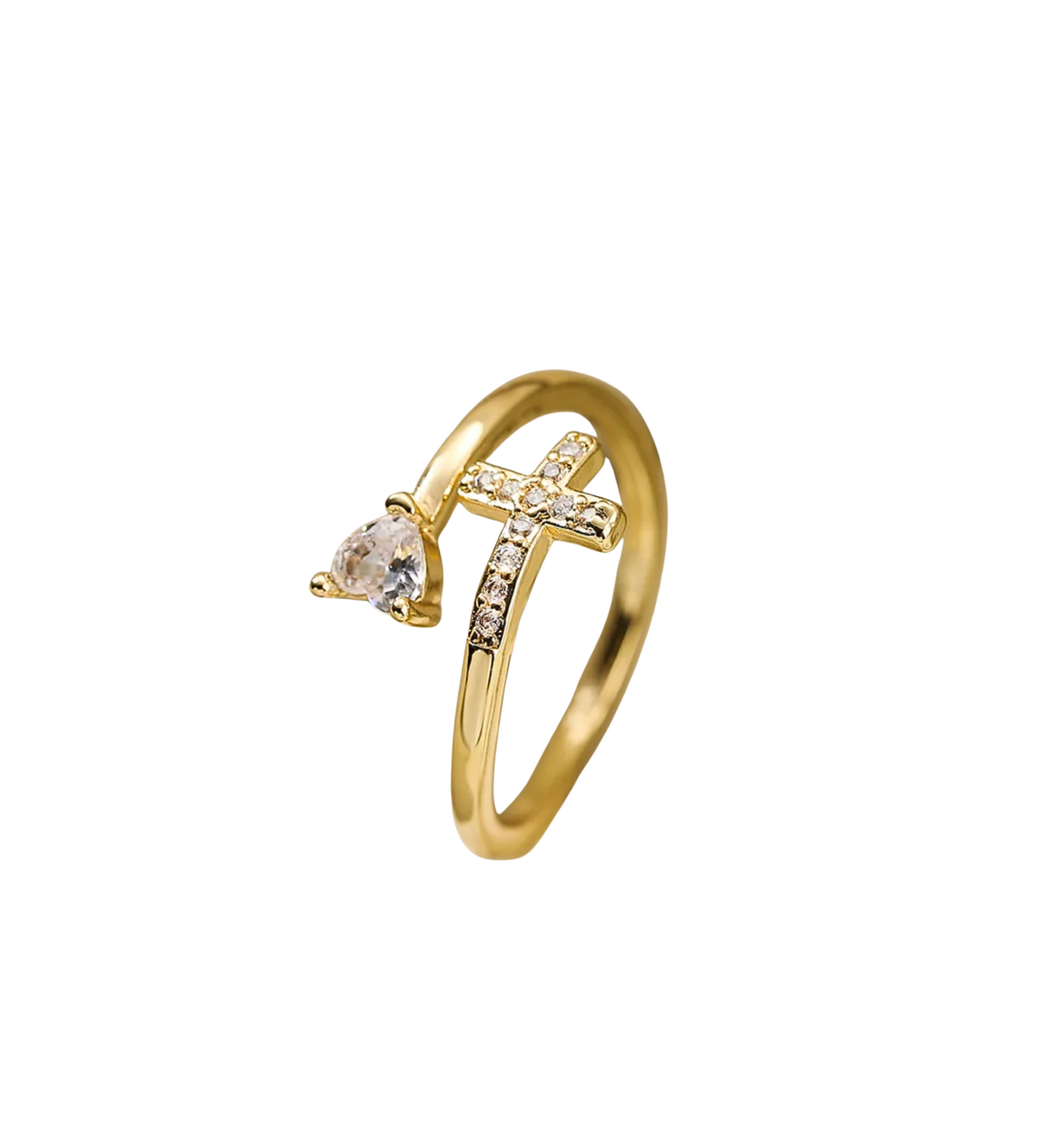 Anillo cruz con corazón chapa de oro