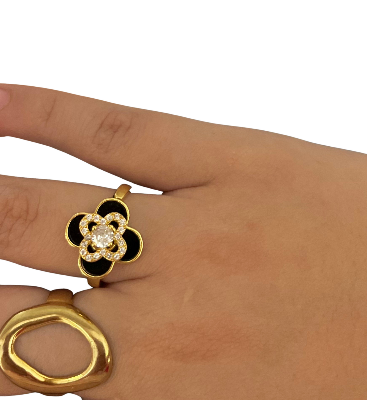 Anillo trébol negro acero inoxidable