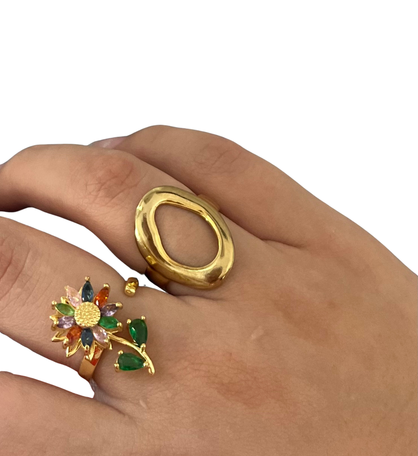 Anillo flor completa acero inoxidable