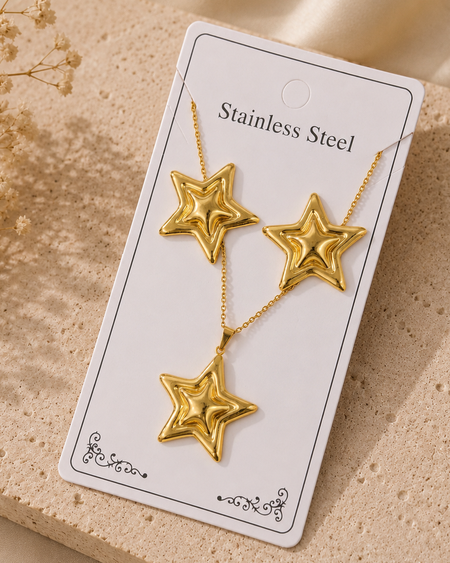 Conjunto estrella de moda acero inoxidable