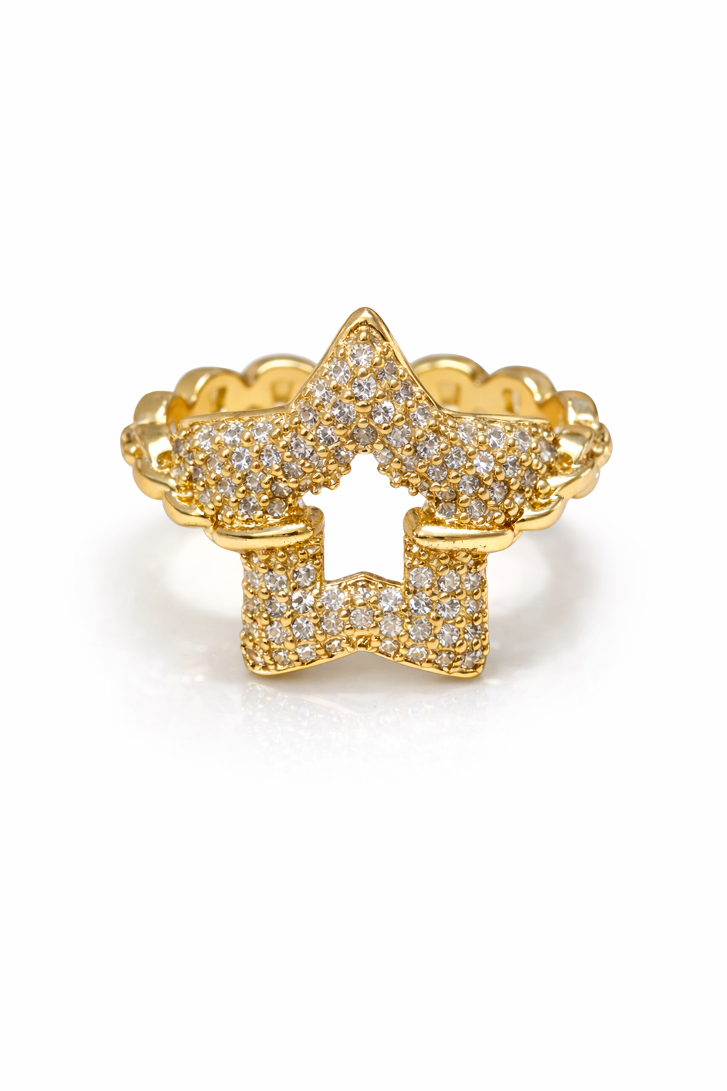 Anillo estrella brillante zirconias chapa de oro