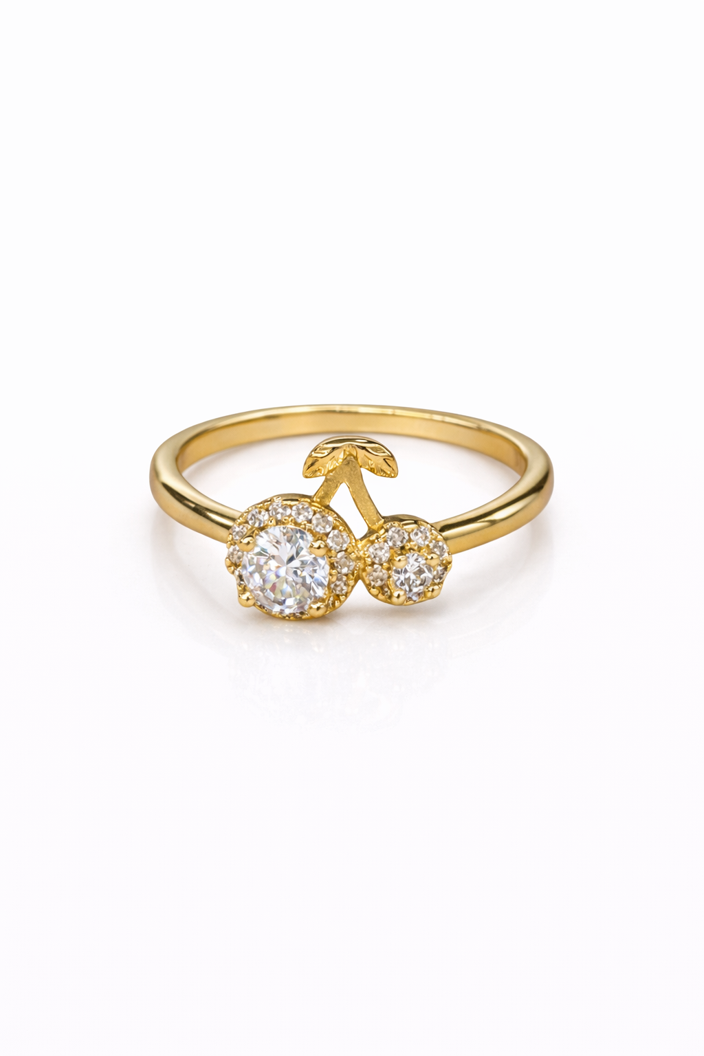 Anillo cerezas elegantes zirconias chapa de oro