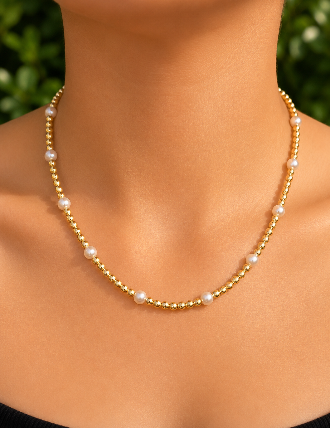 Collar con perlas naturales y hematitas
