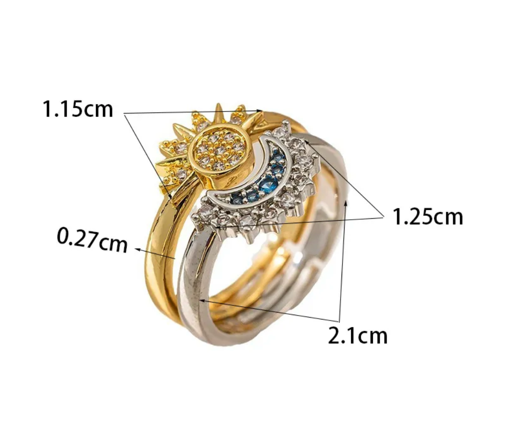 Anillos sol&luna par chapa de oro