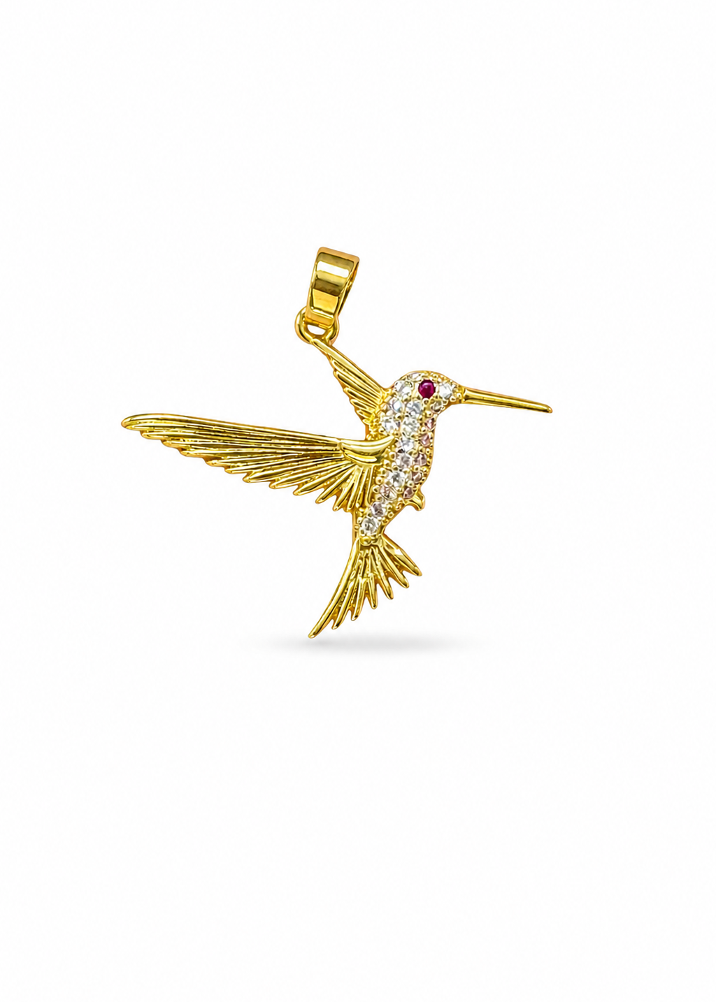 Dije Colibrí con zirconias ojos rojos acero inoxidable