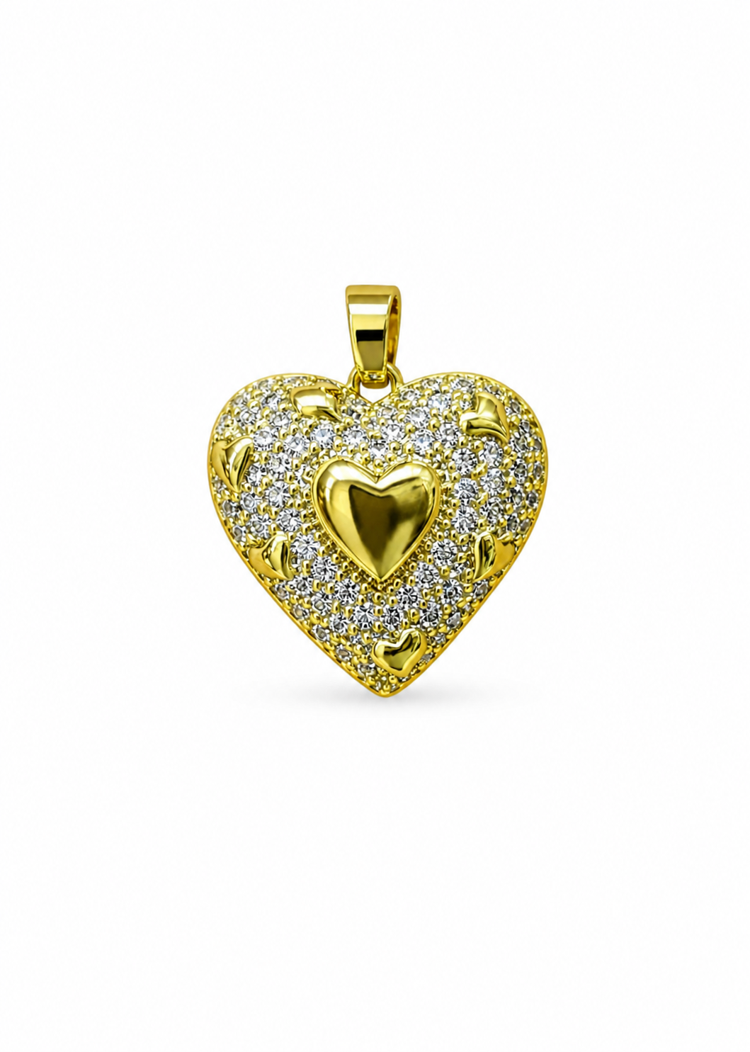 Dije corazón dorado con zirconias acero inoxidable