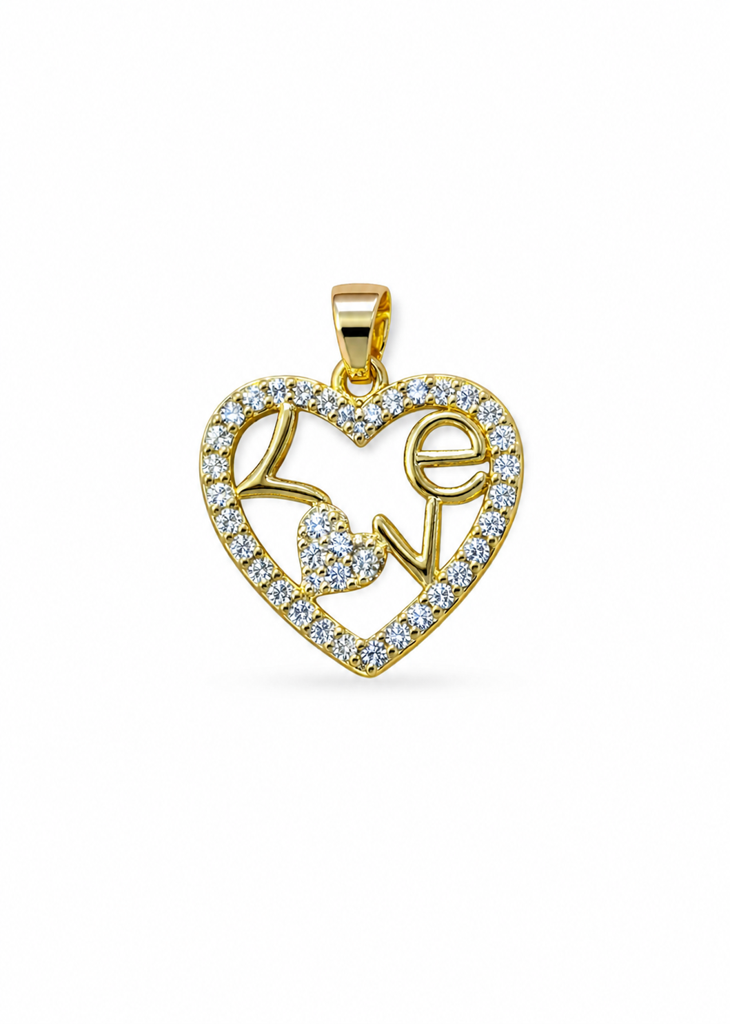 Dije corazón love con zirconias acero inoxidable