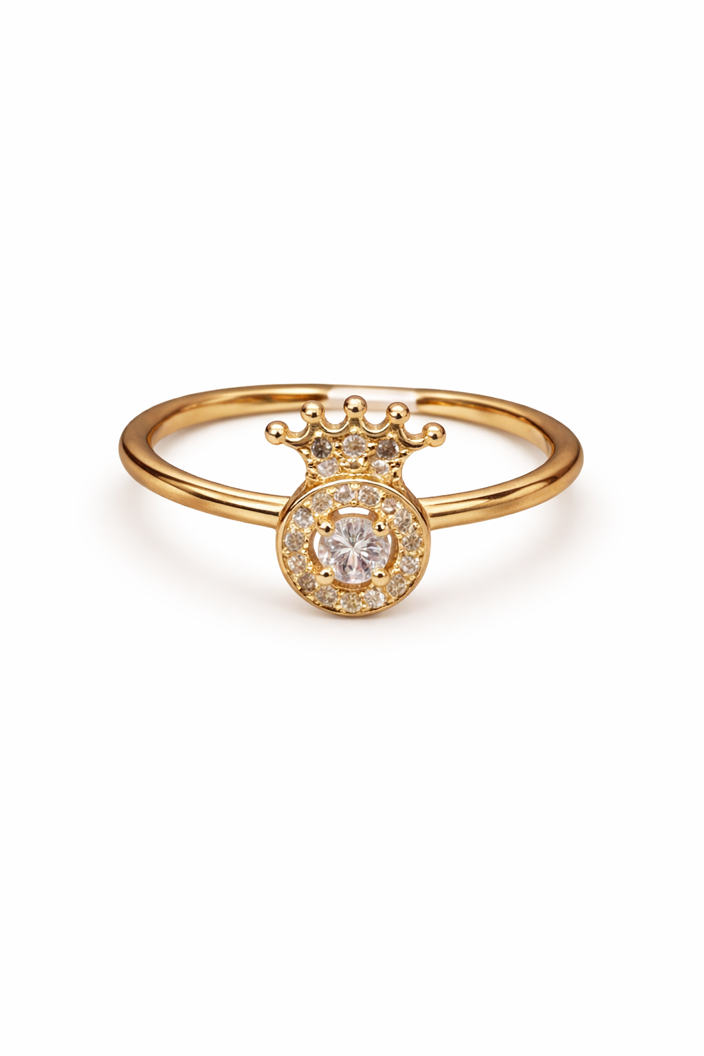 Anillo corona con circulo zirconias chapa de oro