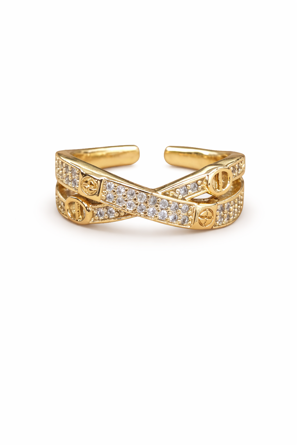 Anillo doble zirconias chapa de oro