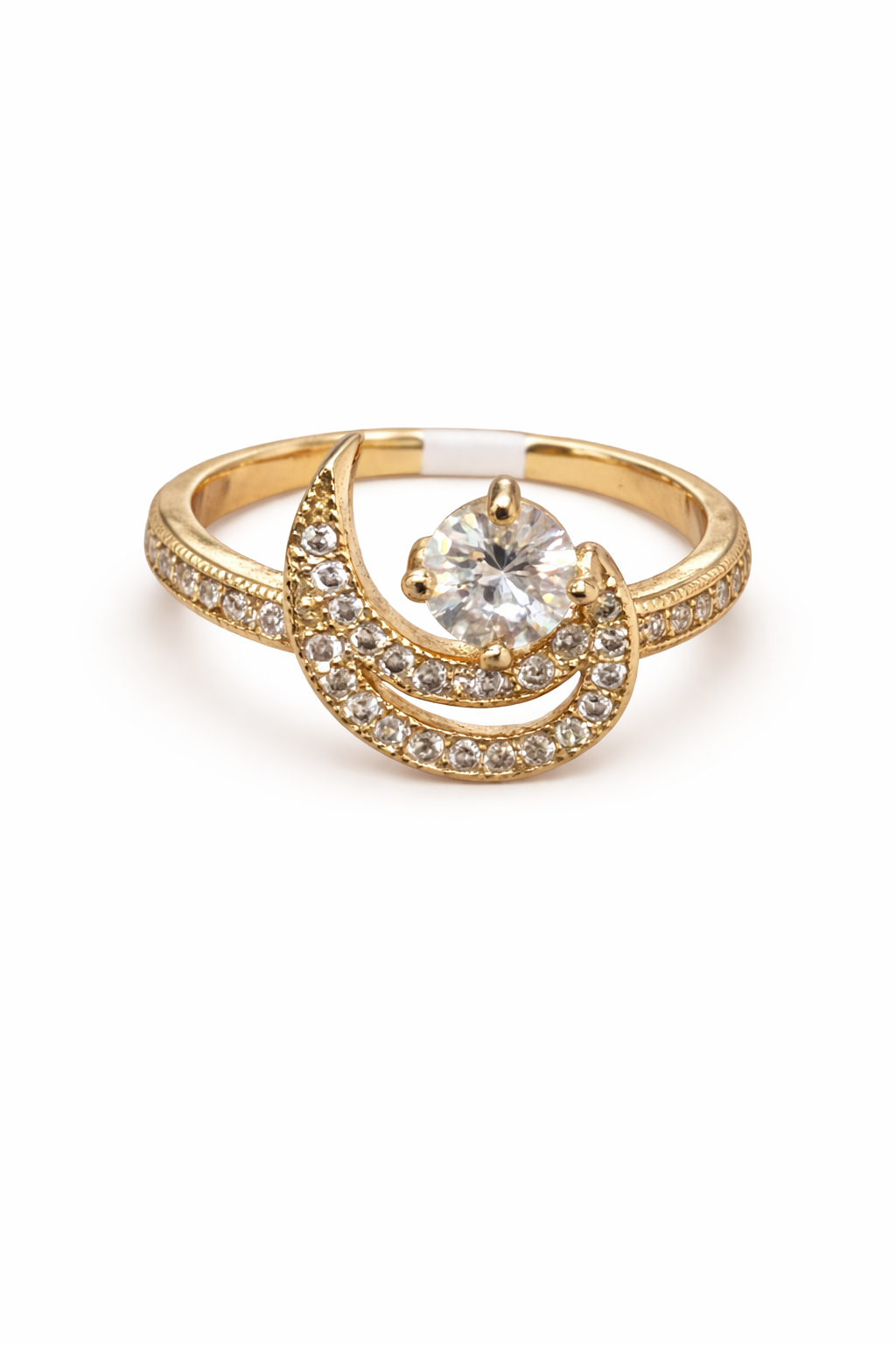Anillo luna con cristal zirconias chapa de oro