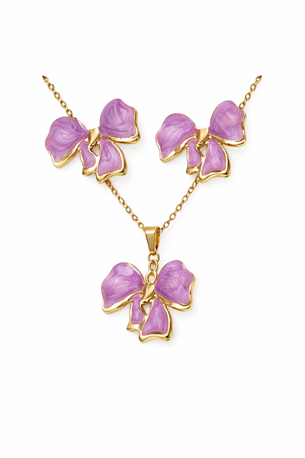 Conjunto moño rosa acero inoxidable