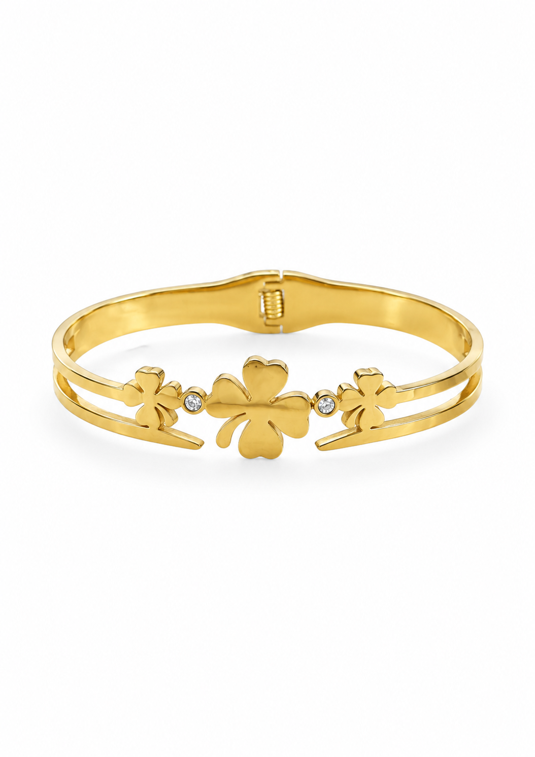 Brazalate trébol con zirconias acero inoxidable