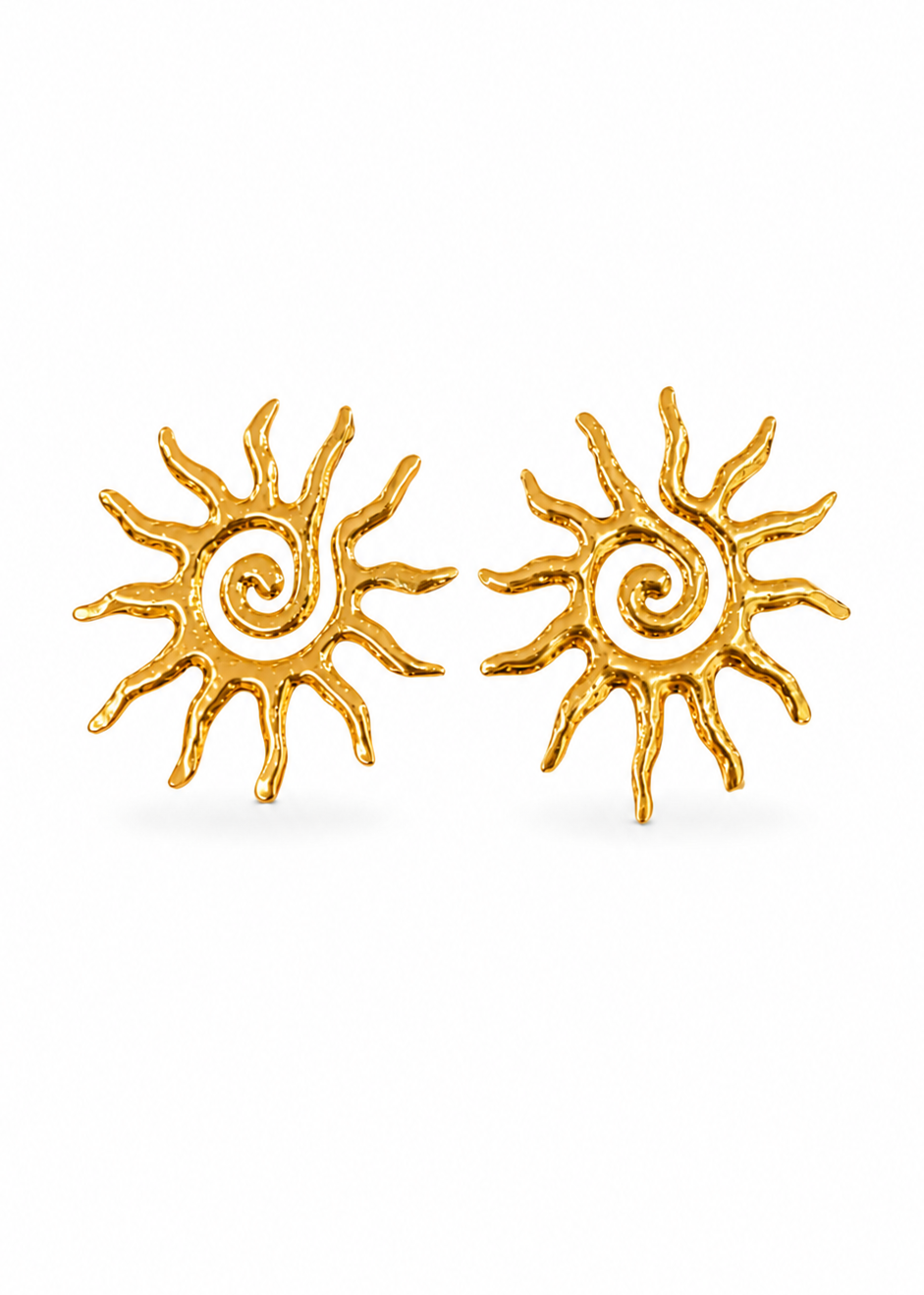 Aretes sol espiral dorado acero inoxidable