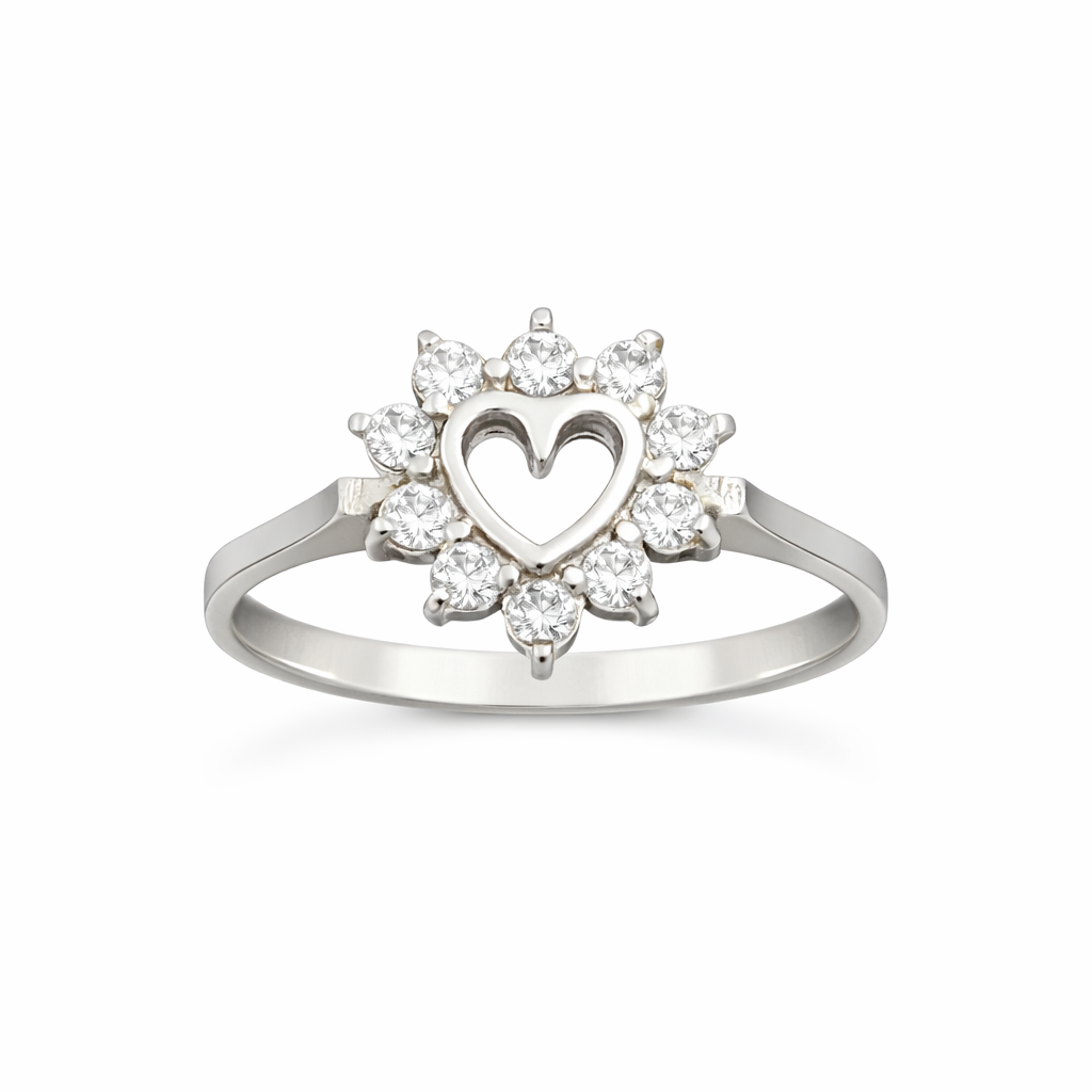 Anillo plata con diseño de corazón y zirconias