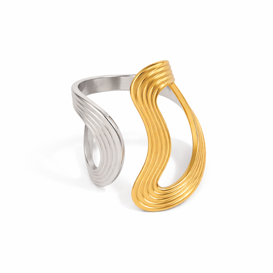 Anillo ondas bicolor acero inoxidable