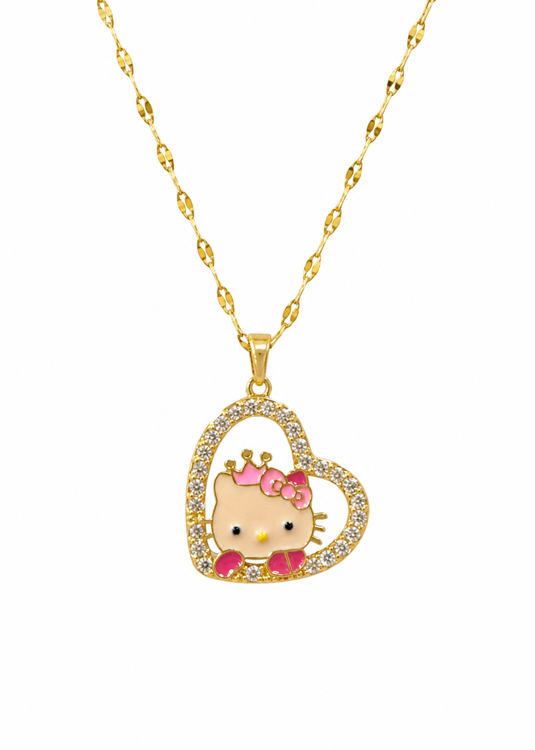 Collar corazón hello kitty con zirconias acero inoxidable