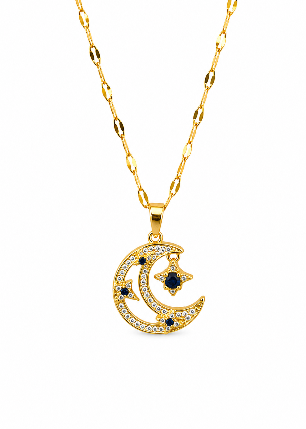 Collar luna con estrellas y zirconias acero inoxidable