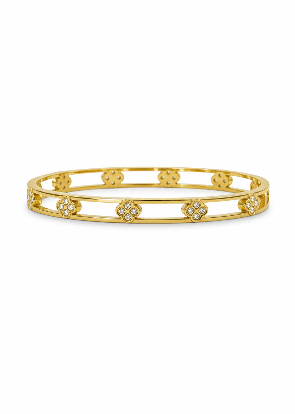 Brazalete delgado con flores y zirconias acero inoxidable