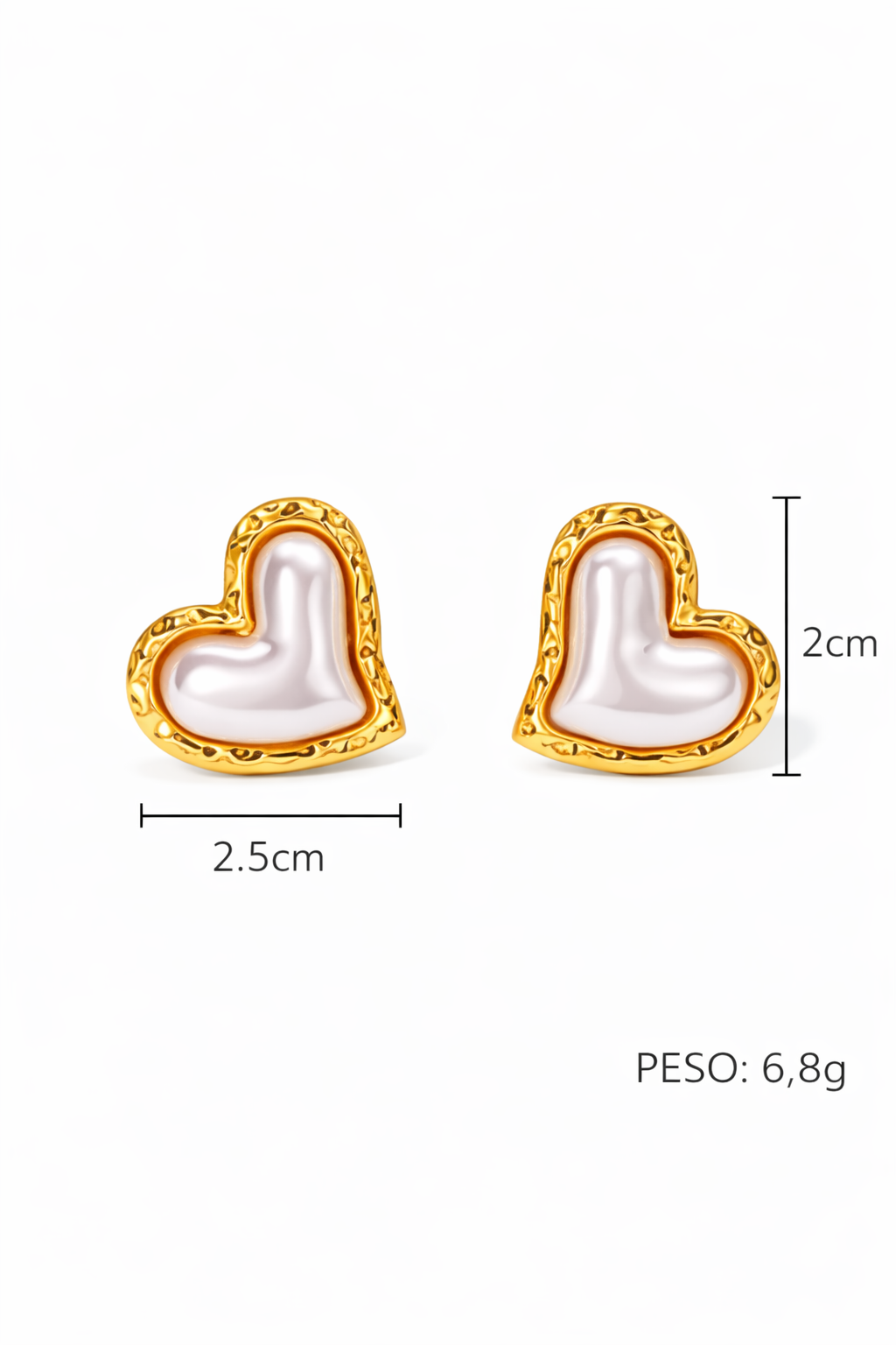 Aretes corazón perla inflado acero inoxidable