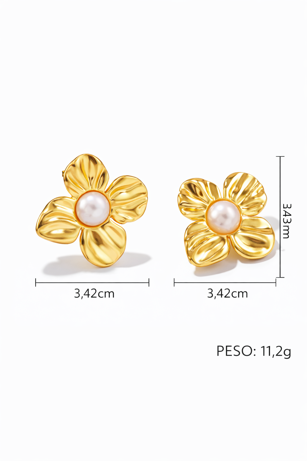 Aretes flor perla pétalos ondulados acero inoxidable