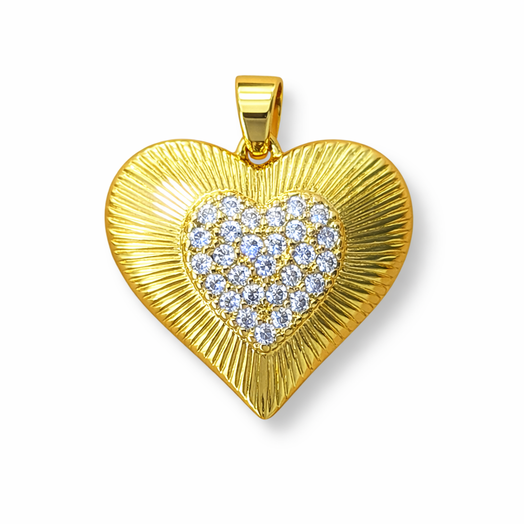 Dije corazón brillante dorado acero inoxidable