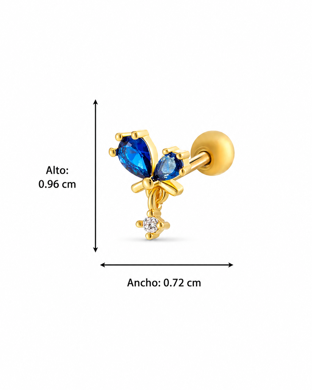 Piercing mariposa azul con cristal colgante acero inoxidable 316L Waterproof 💧