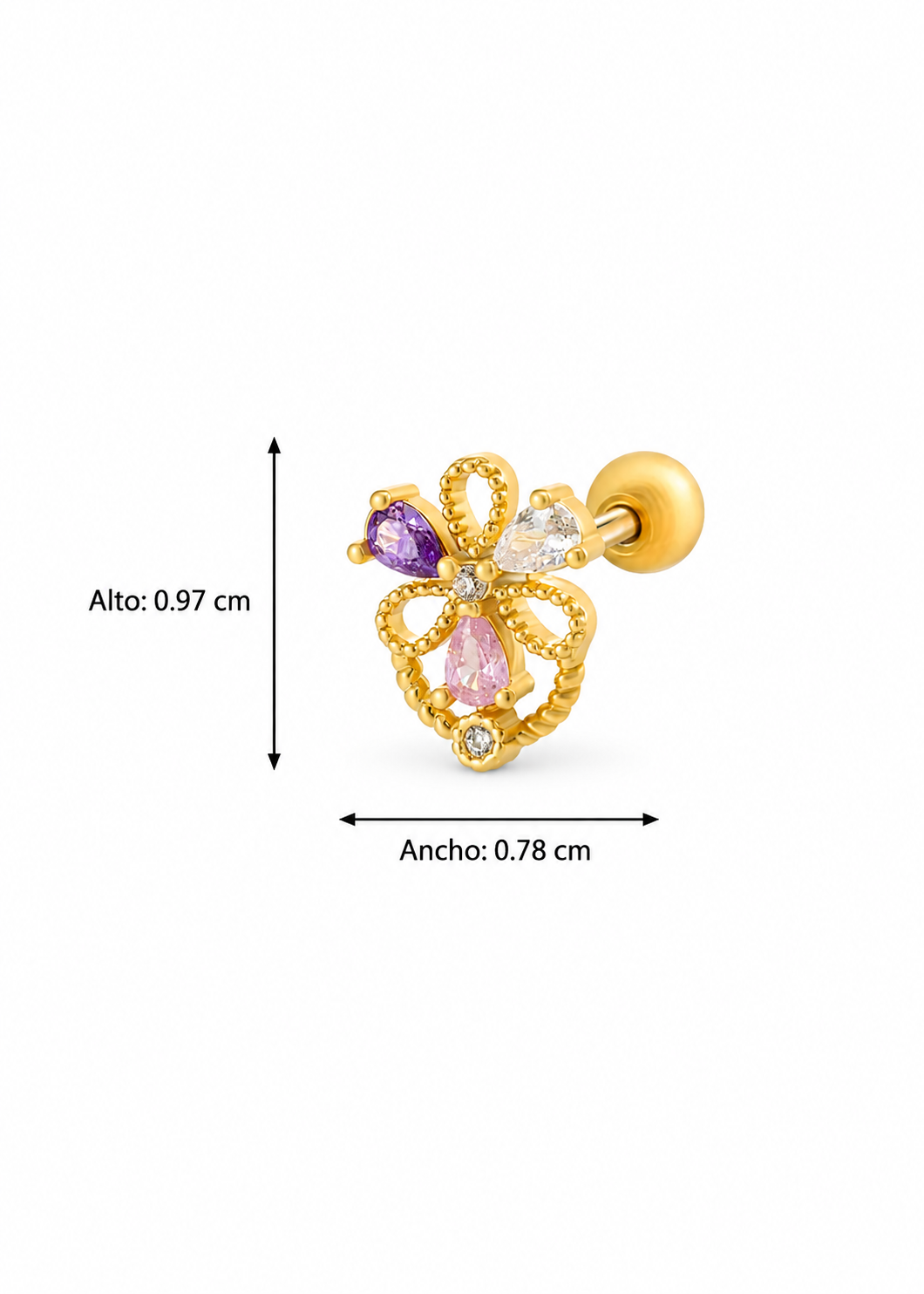 Piercing flor con cristales multicolor acero inoxidable 316L Waterproof 💧