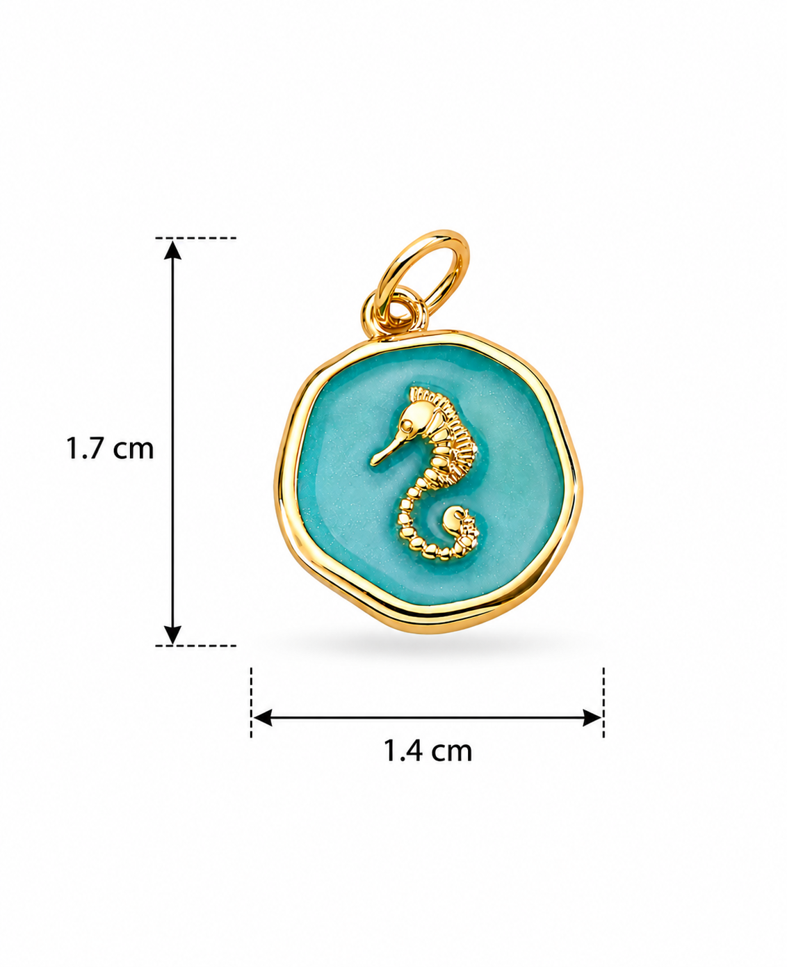 Dije caballito de mar esmaltado aqua chapa de oro