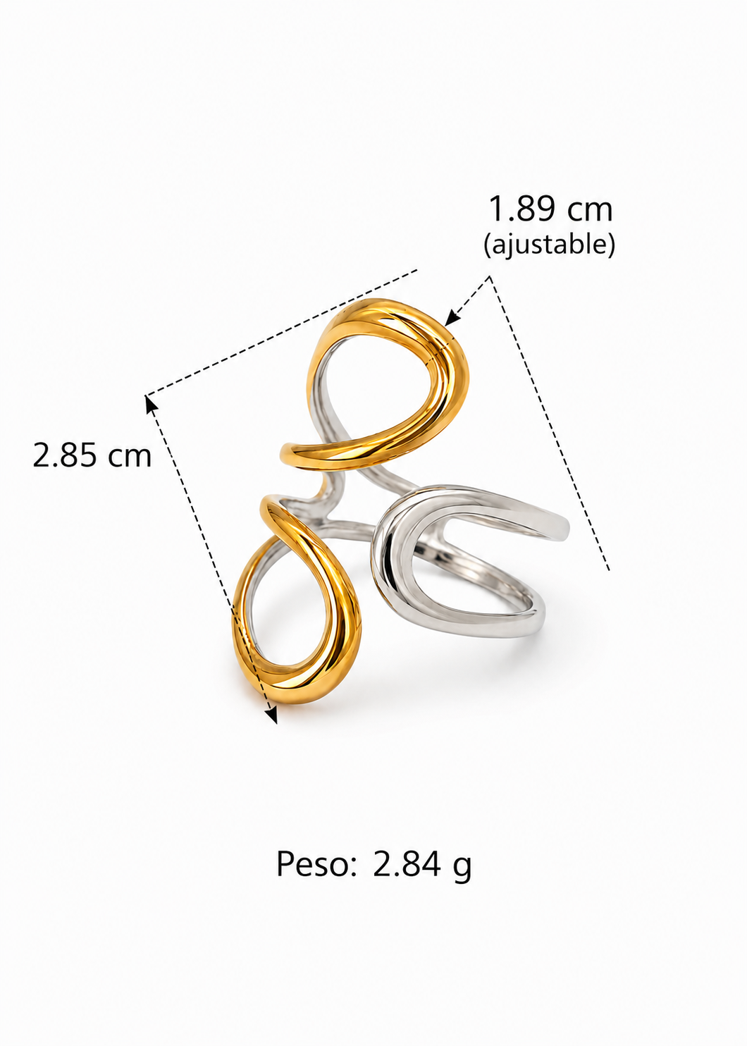 Anillo doble gota bicolor ajustable acero inoxidable