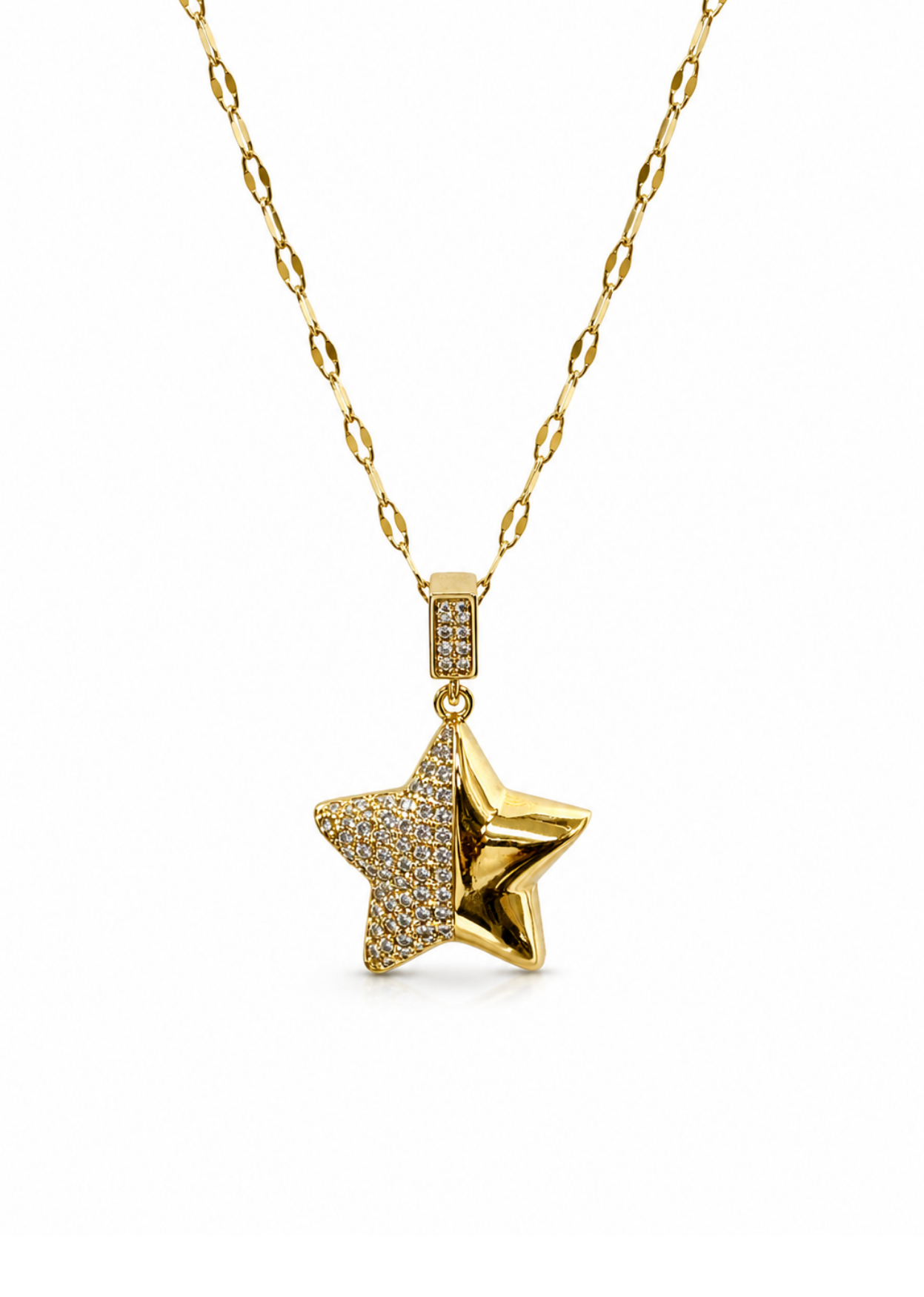 Collar estrella doble zirconias acero inoxidable