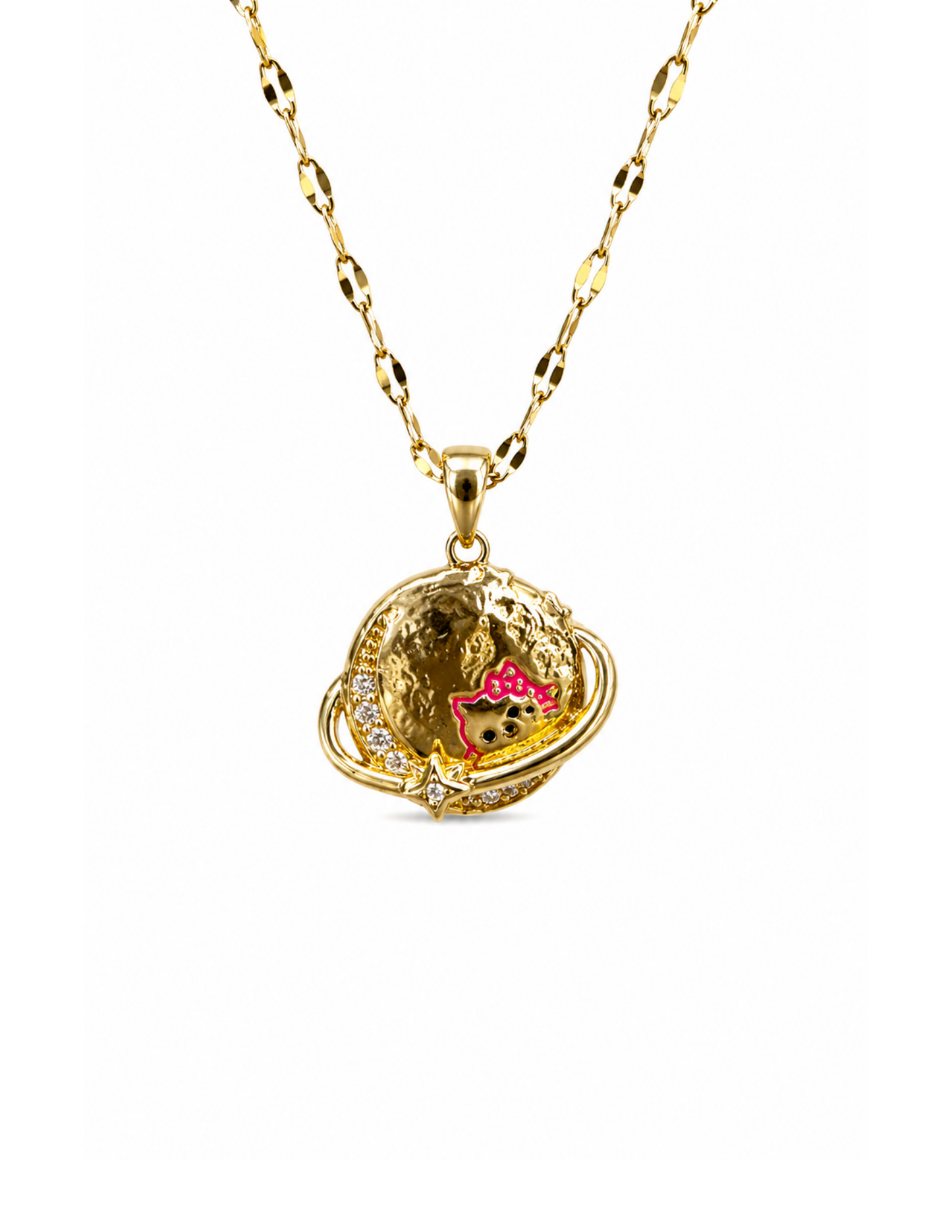 Collar planeta con hello kitty y estrellas acero inoxidable