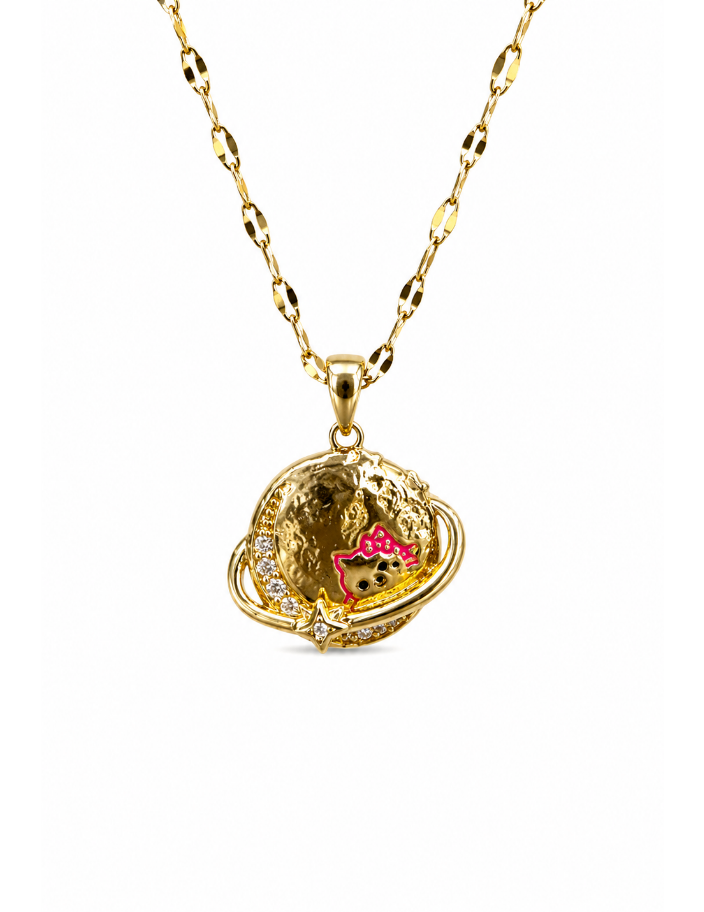 Collar planeta con hello kitty y estrellas acero inoxidable
