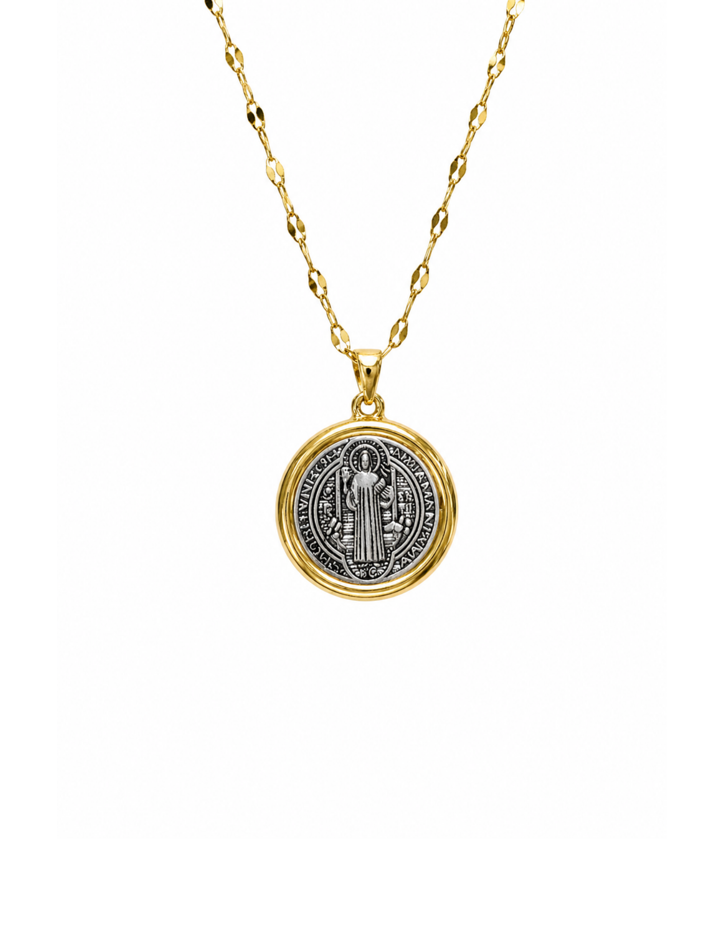 Collar medalla San Benito bicolor acero inoxidable