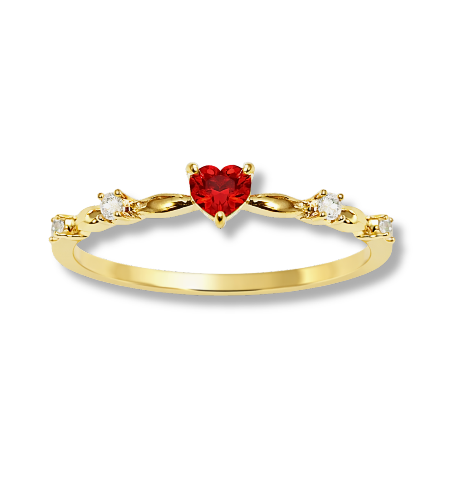 Anillo Corazón Circón Rojo Con Diamantes