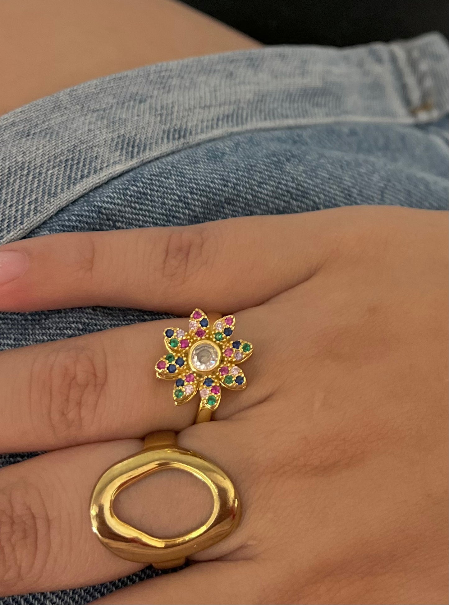 Anillo giratorio flor acero inoxidable