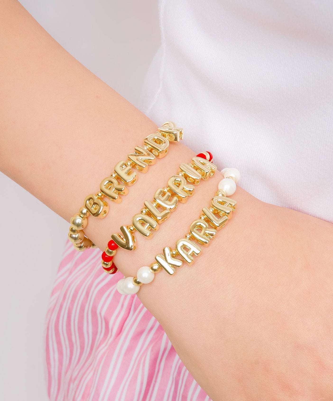 Pulsera elástica nombre y piedras personalizada