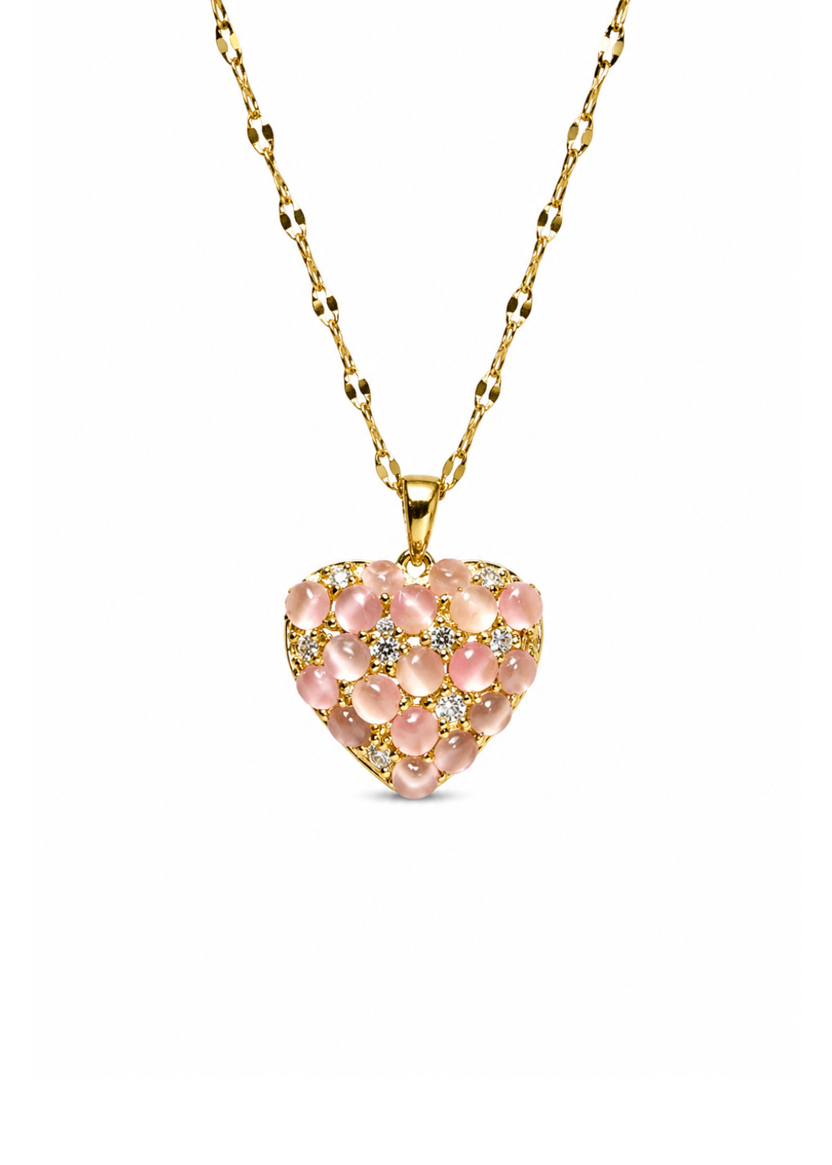 Collar corazón con perlas rosas acero inoxidable