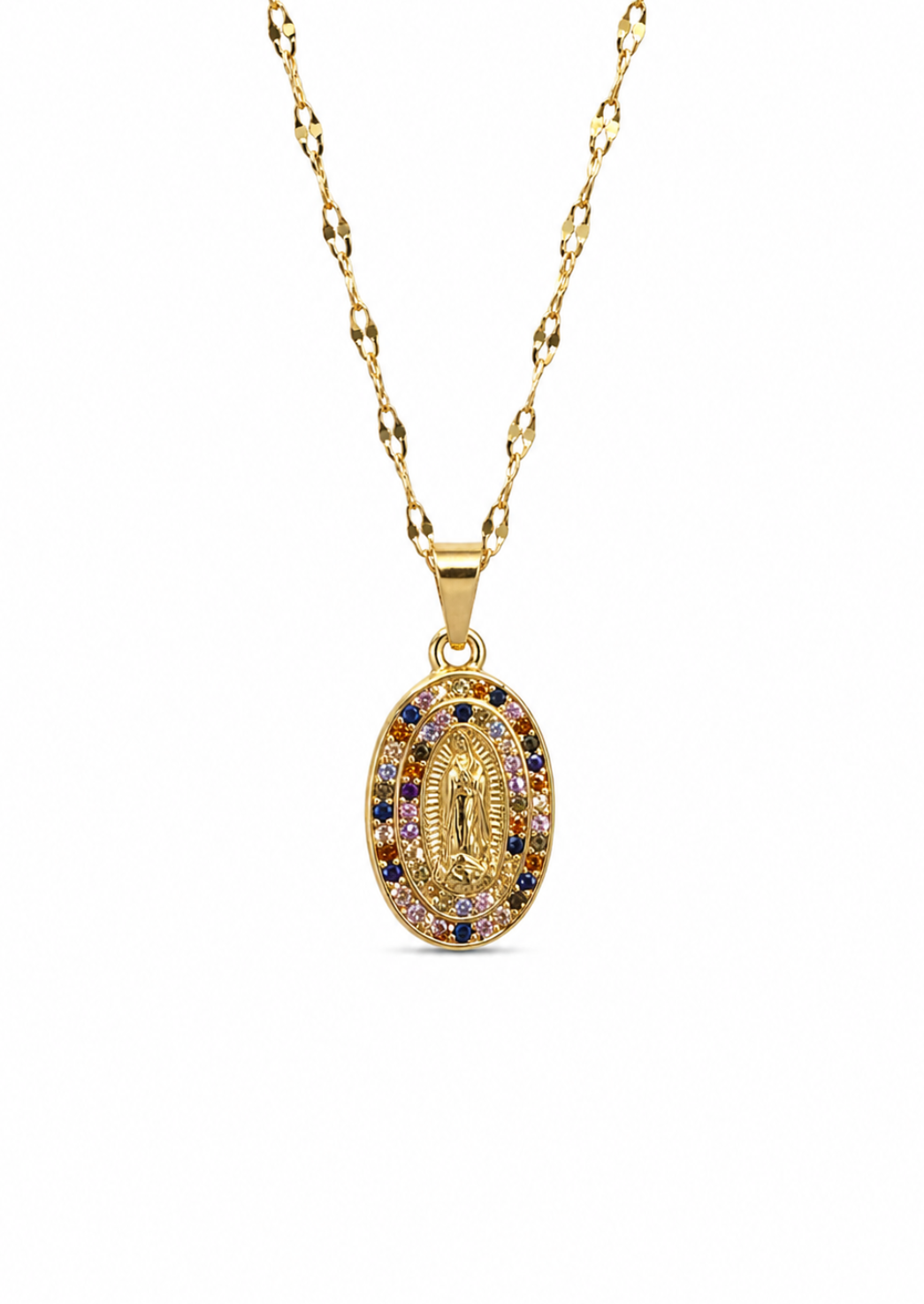 Collar medalla Virgen Guadalupe zirconias acero inoxidable
